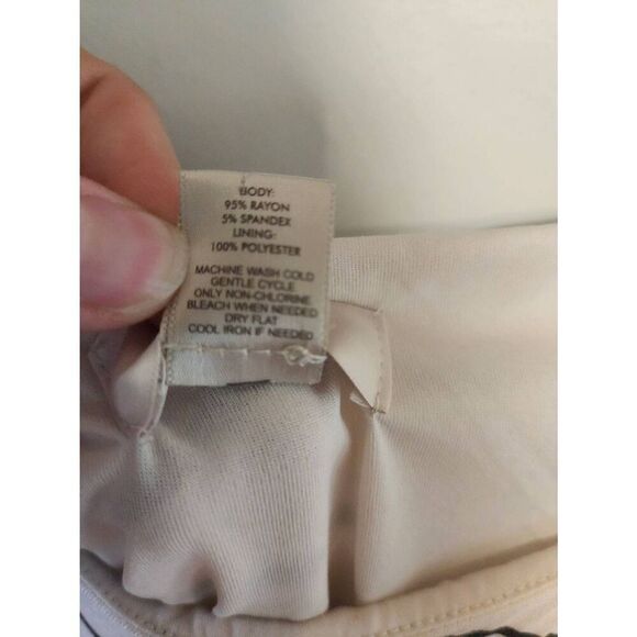 Ann Tyor Loft Ivory Blck Wave Striped Side Rushed Sleeveless Sheath Knit Dress - Picture 3 of 4